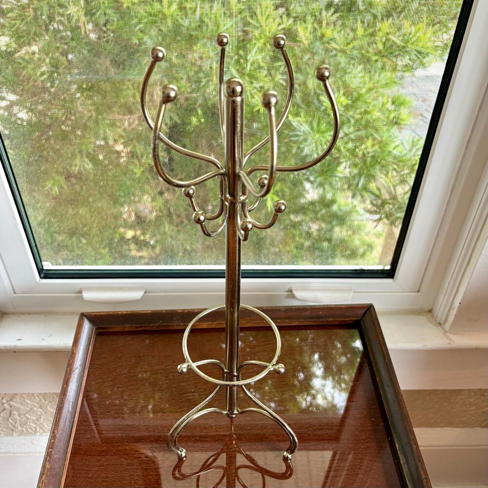 Vintage Silver Tone Mini Coat Rack Jewelry Stand or Display 16 Inch